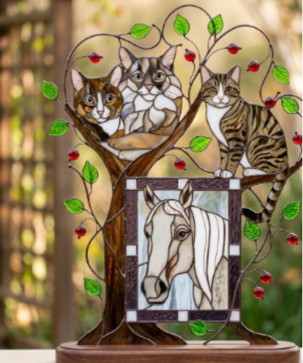 Handmade stained glass wall art adding color and texture to a modern home interior.